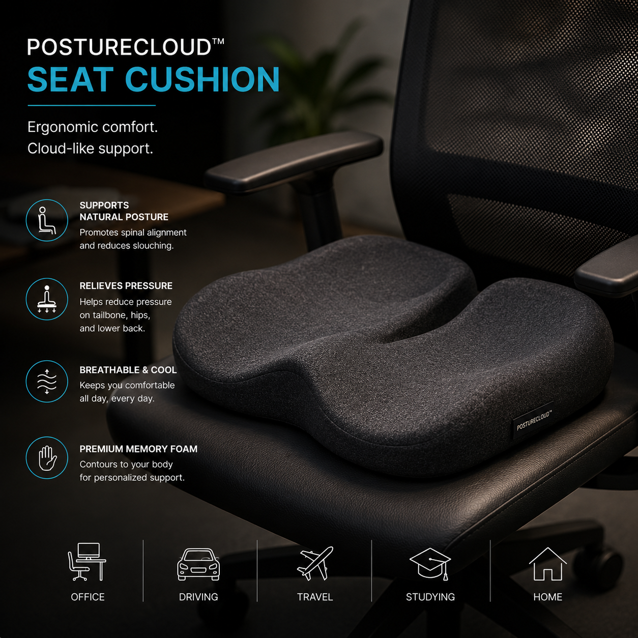 PostureCloud™ Ergonomic Seat Cushion