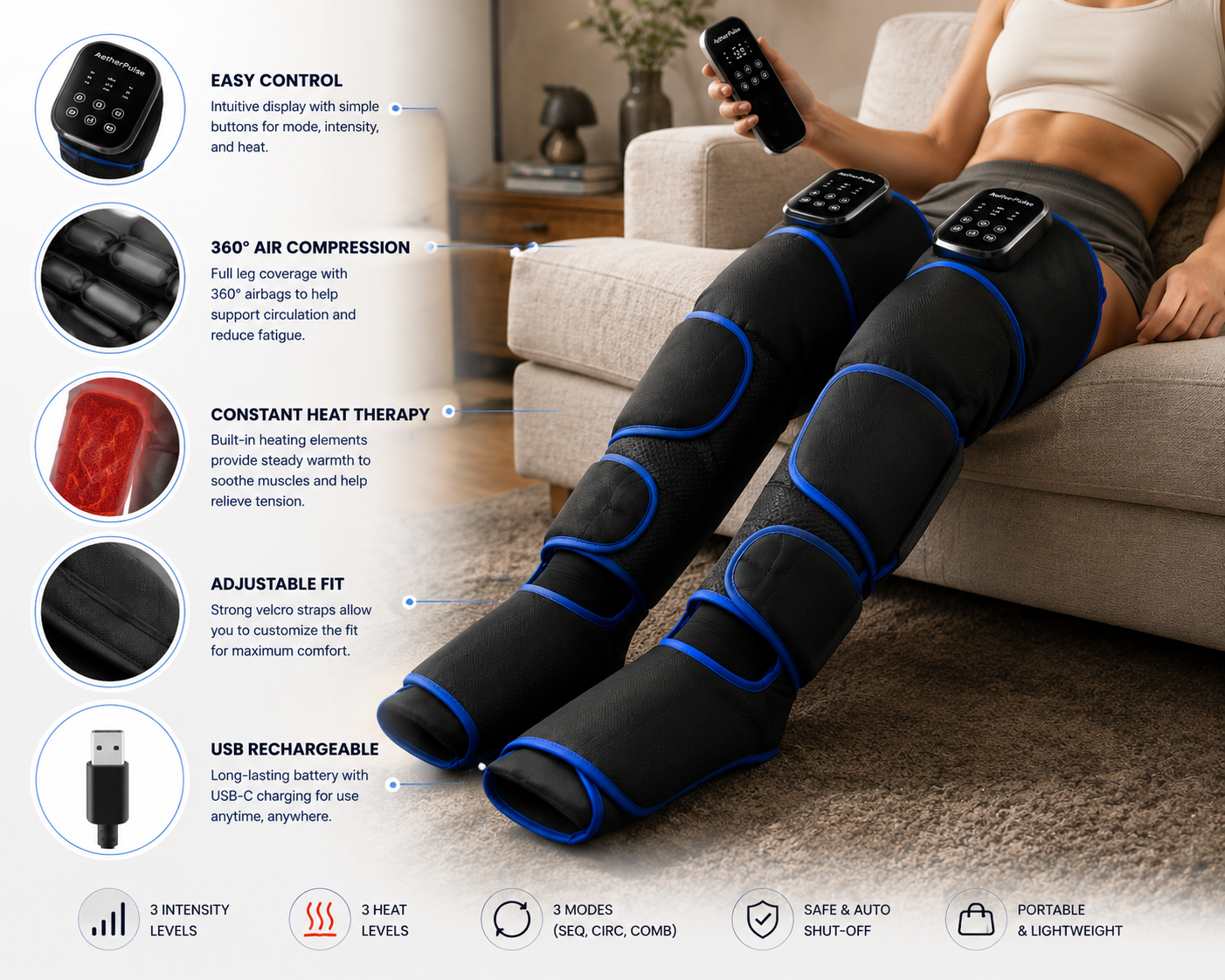 AetherPulse™ ThermaFlow™ Heated Compression Recovery Sleeves